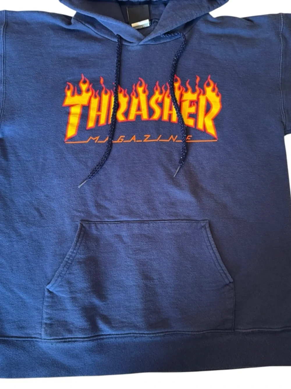 Vintage Thrasher Skateboarding Hoodie Sweatshirt Mens Size S Blue Flames